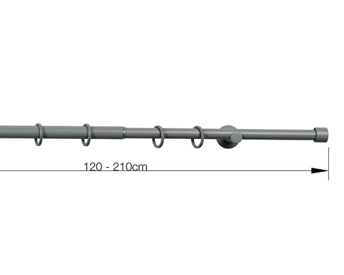 Gardinenstange ausziehbar von 120 bis 210 Zentimeter mit Ringen