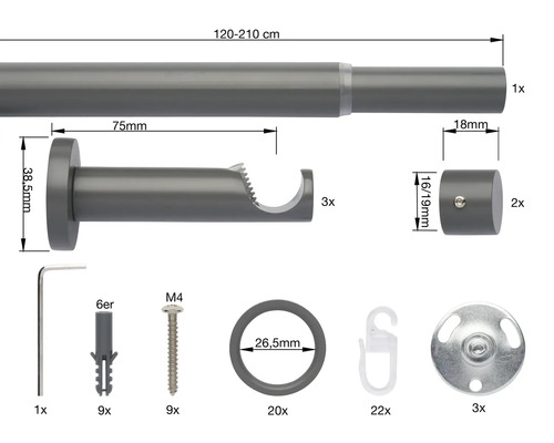 Gardinenstangenset mit Zubehör
