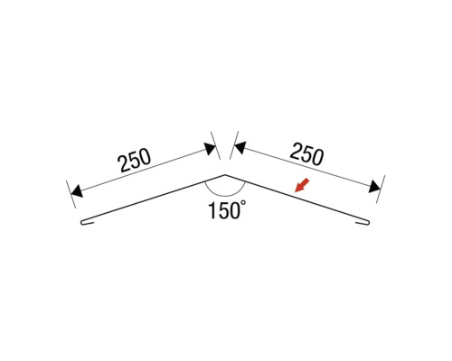 Technische Zeichnung eines Winkels mit den Maßen 250 mm und 150 Grad