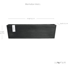 Rechteckiger Pflanzkasten mit den Maßen 55 cm Länge, 15,3 cm Höhe und 17,2 cm Tiefe.