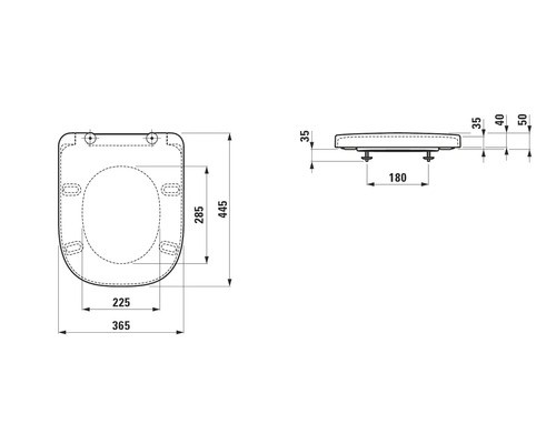 Technische Zeichnung eines WC-Sitzes mit Maßen