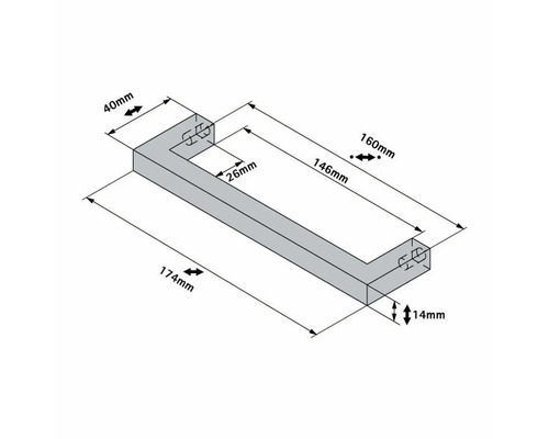Technische Zeichnung eines Türgriffs mit Maßangaben.