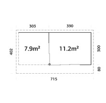 Gartenhaus Palmako Andrea 11,2+7,9 m² Schiebetür Isolierglas inkl. Fußboden 715 x 402 cm natur