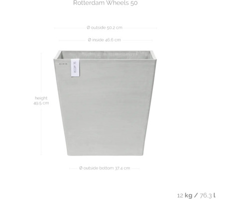 Rechteckiger Pflanzkübel aus Kunststoff, Höhe 49,5 cm
