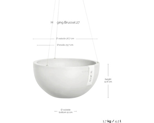 Hängender Blumentopf Brüssel 27 mit Größenangaben