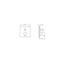 Technische Zeichnung eines Unterputz-Thermostatmoduls mit Abmessungen