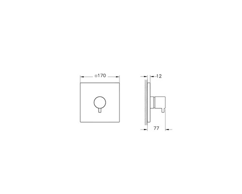 Technische Zeichnung einer Unterputz-Armatur mit den Maßen 170, 12 und 77.