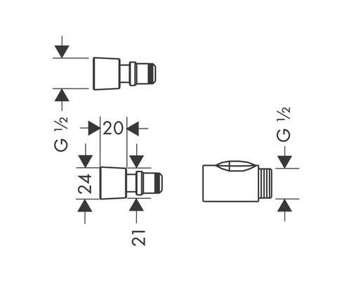 Technische Zeichnung eines Wasserhahns mit Maßangaben