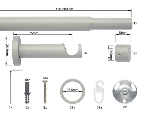 Gardinenstange ausziehbar mit Zubehör zur Montage