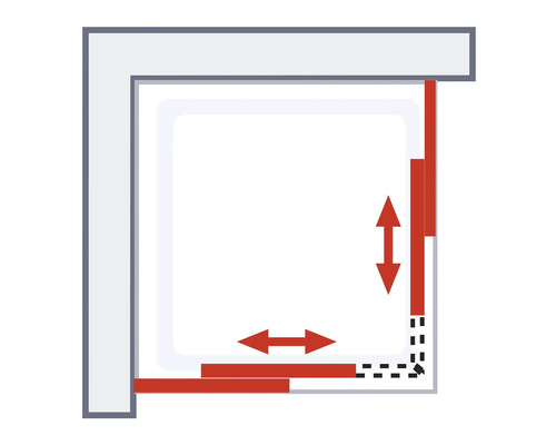 Schema einer Duschkabine mit Verstellbereich