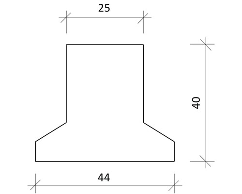 Technische Zeichnung eines T-Profils mit Maßangaben