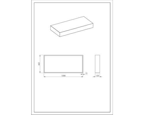 Technische Zeichnung einer Badezimmerablage mit Maßangaben
