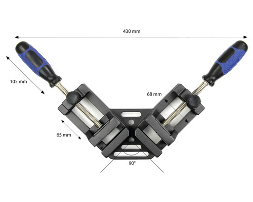 Winkelspanner mit Griffen und Maßangaben