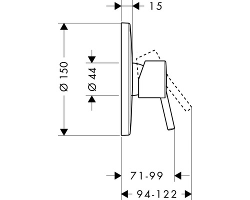 Technische Zeichnung eines Wasserhahns mit Maßangaben