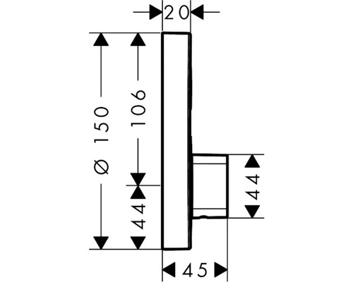 Technische Zeichnung mit Maßangaben eines Wandspiegels