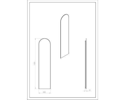 Technische Zeichnung eines Spiegels mit Abmessungen