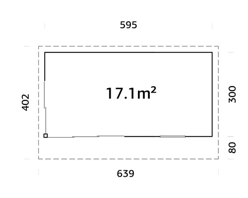 Grundriss mit Massangaben und einer Fläche von 17.1 Quadratmetern