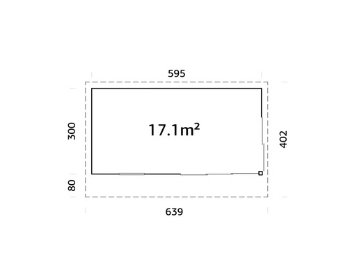 Grundriss mit Flächenangabe 17.1 Quadratmeter und Maßangaben