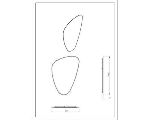 Technische Zeichnung eines Spiegels mit den Maßen 955 x 685 mm