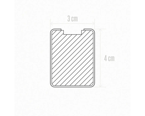 Technische Zeichnung eines Bauteils mit den Maßen 3 mal 4 Zentimeter