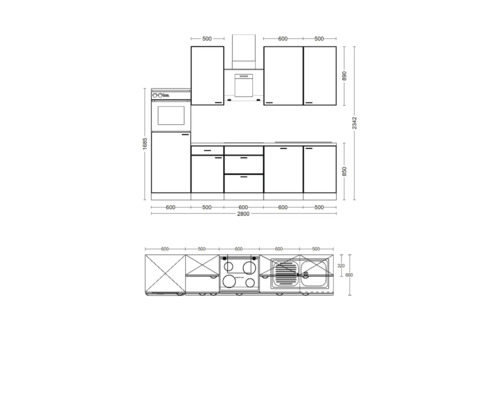 Küchenplan mit Maßen für die Küchenplanung