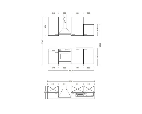 Küchenlayout mit Maßen