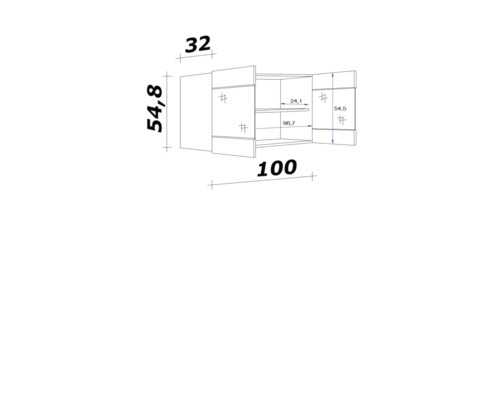 Zeichnung eines Unterschranks mit Maßangaben