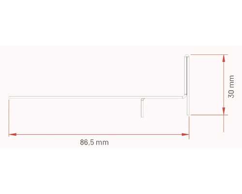 Technische Zeichnung eines Metallprofils mit den Maßen 86,5 mm Länge und 30 mm Höhe.