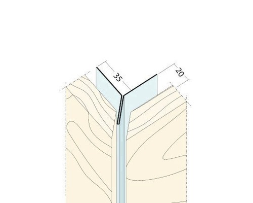 Technische Zeichnung eines Eckprofils mit den Maßen 35 und 20 Millimeter.
