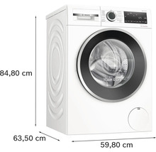 Abmessungen einer Waschmaschine von Bosch: 84,80 cm hoch, 63,50 cm tief und 59,80 cm breit