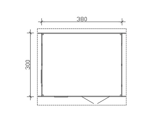 Grundriss eines Gartenhauses mit den Maßen 380 mal 300