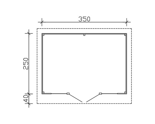 Grundriss eines Gartenhauses mit den Maßen 350 x 250 Zentimeter
