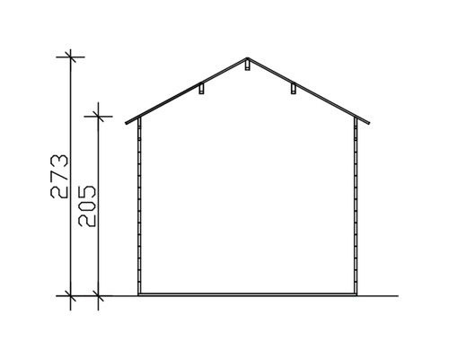 Zeichnung eines Gartenhauses mit Höhenangaben