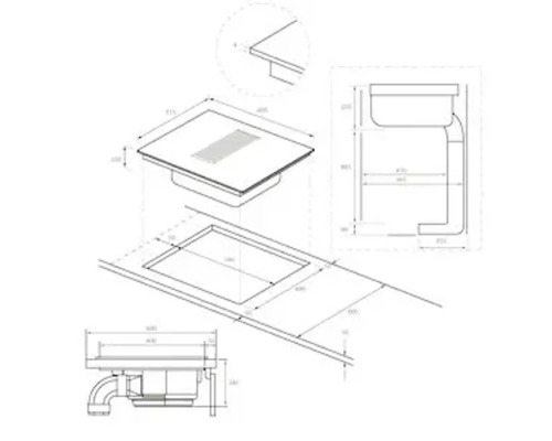 Technische Zeichnung eines Spülbeckens mit Abmessungen.