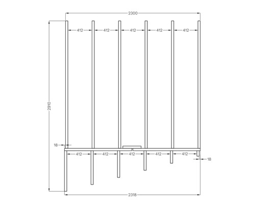 Technische Zeichnung eines Regals mit Maßangaben