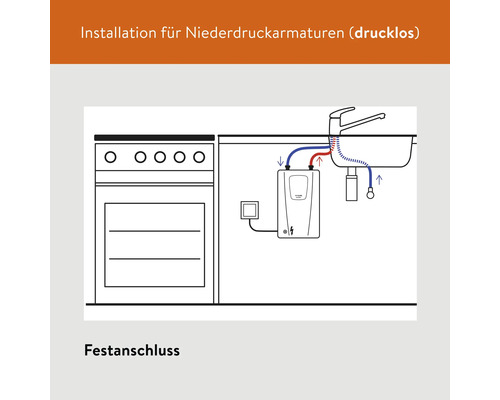 Illustration einer Installation für Niederdruckarmaturen mit Festanschluss