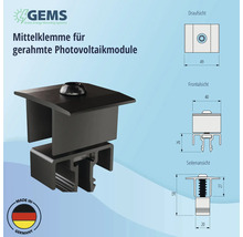 Mittelklemme für gerahmte PV-Module mit Rahmenhöhe 27-37 mm Aluminium schwarz eloxiert-thumb-3