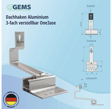 Dachhaken für PV-Module One3ase 3-fach verstellbar auf Schrägdach/Ziegeldach Aluminium 100 mm-thumb-2