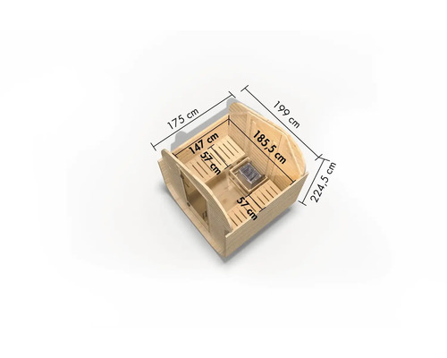 Draufsicht der Maße einer Holzsauna