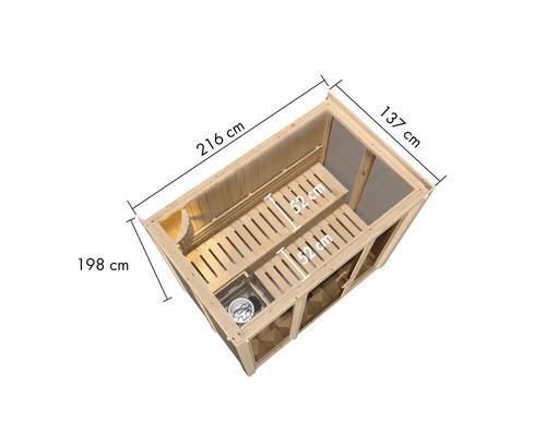 Abmessungen einer Holzsauna mit Bänken