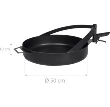 Feuerstelle aus Metall mit einem Durchmesser von 50 cm und einer Höhe von 10 cm.