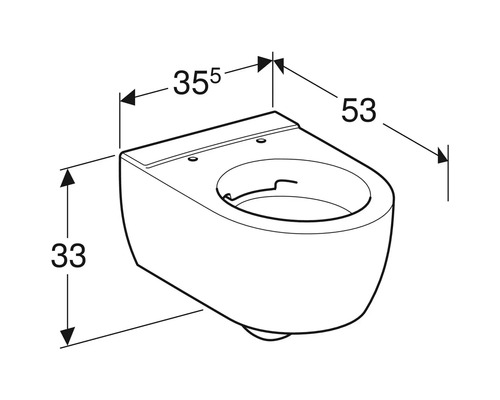 Technische Zeichnung einer wandhängenden Toilette mit Maßangaben