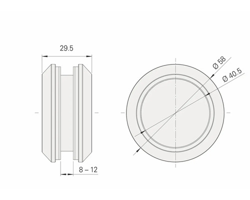 Technische Zeichnung eines runden Bauteils mit Maßangaben