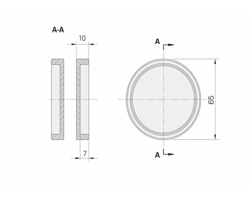 Technische Zeichnung eines runden Bauelements mit Maßangaben