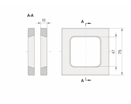 Technische Zeichnung einer quadratischen Rosette mit Maßen