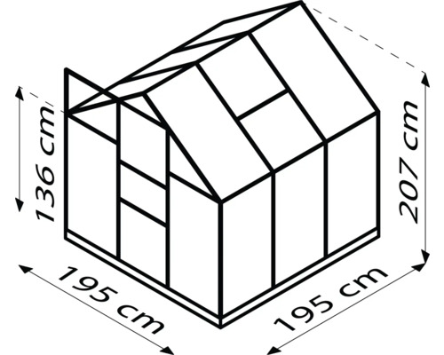 Abbildung eines Gewächshauses mit den Maßen 195 x 195 x 207 Zentimeter