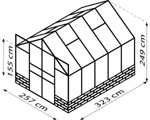 Abbildung eines Gewächshauses mit Maßangaben