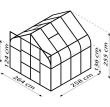 Abmessungen Gewächshaus: 264 x 258 x 255 cm