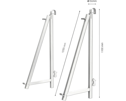 Zwei Gerüstkonsolen mit den Maßen 1100 mm Höhe und 1250 mm Ausladung