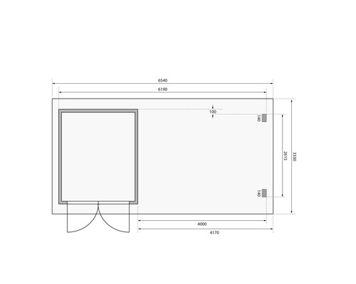 Grundriss eines Gartenhauses mit Maßangaben